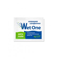 Салфетка Влажная Гигиеническая Wet One Мята-лайм в индивидуальной упаковке антибактериальная